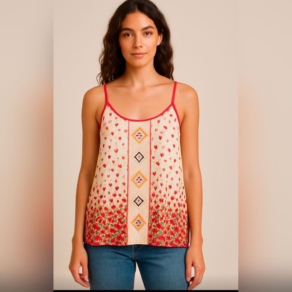 Flying Tomato Y2K Baby Doll Spaghetti Straps Tank Top Size M Boho Western Floral